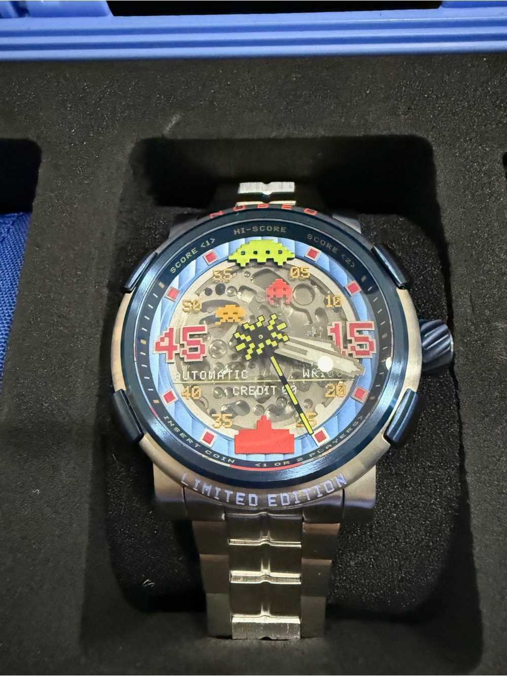 Men's Limited Edition Automatic Watch with Blue Accents